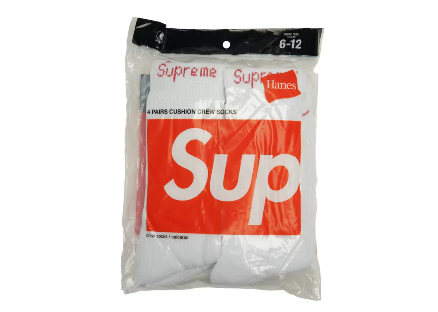 Supreme Hanes Crew Socks (4 Pack)(White)